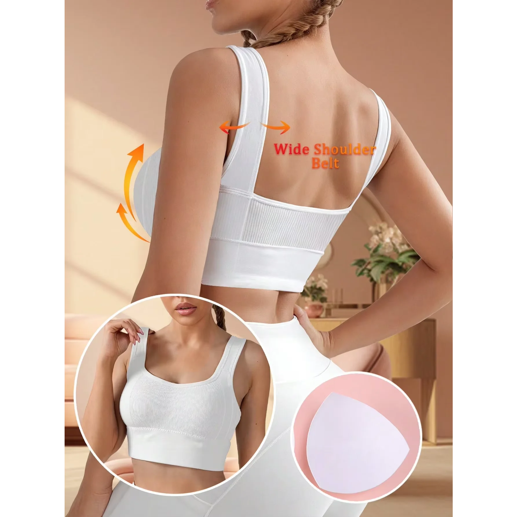 Solid Ribbed Sports Bra Workou - Underwire Bra Padded บทวิจารณ์และราคา