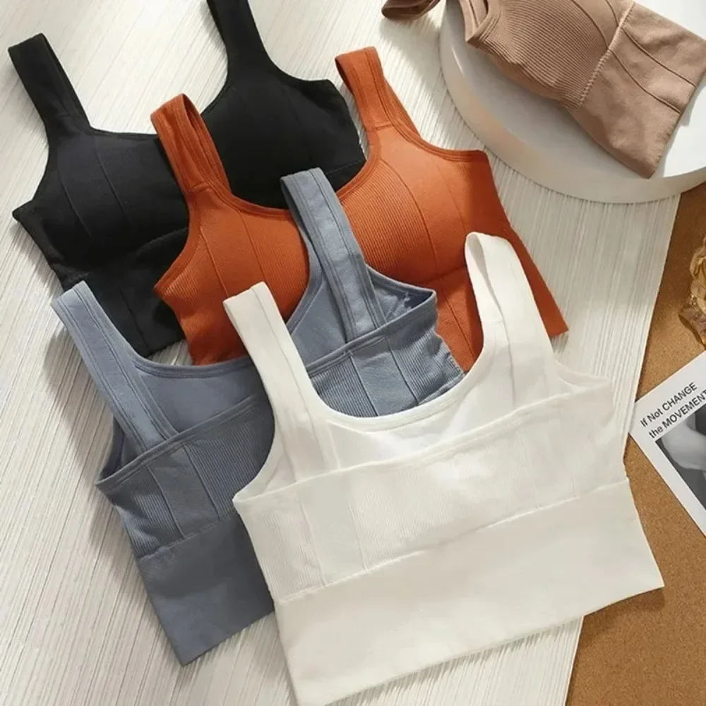 Solid Ribbed Sports Bra Workou - Underwire Bra Padded บทวิจารณ์และราคา