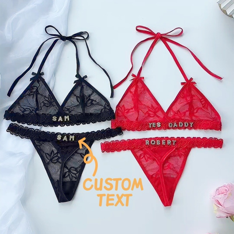 Custom Crystal Letter Name Tho - Lace Bralette Set บทวิจารณ์และราคา