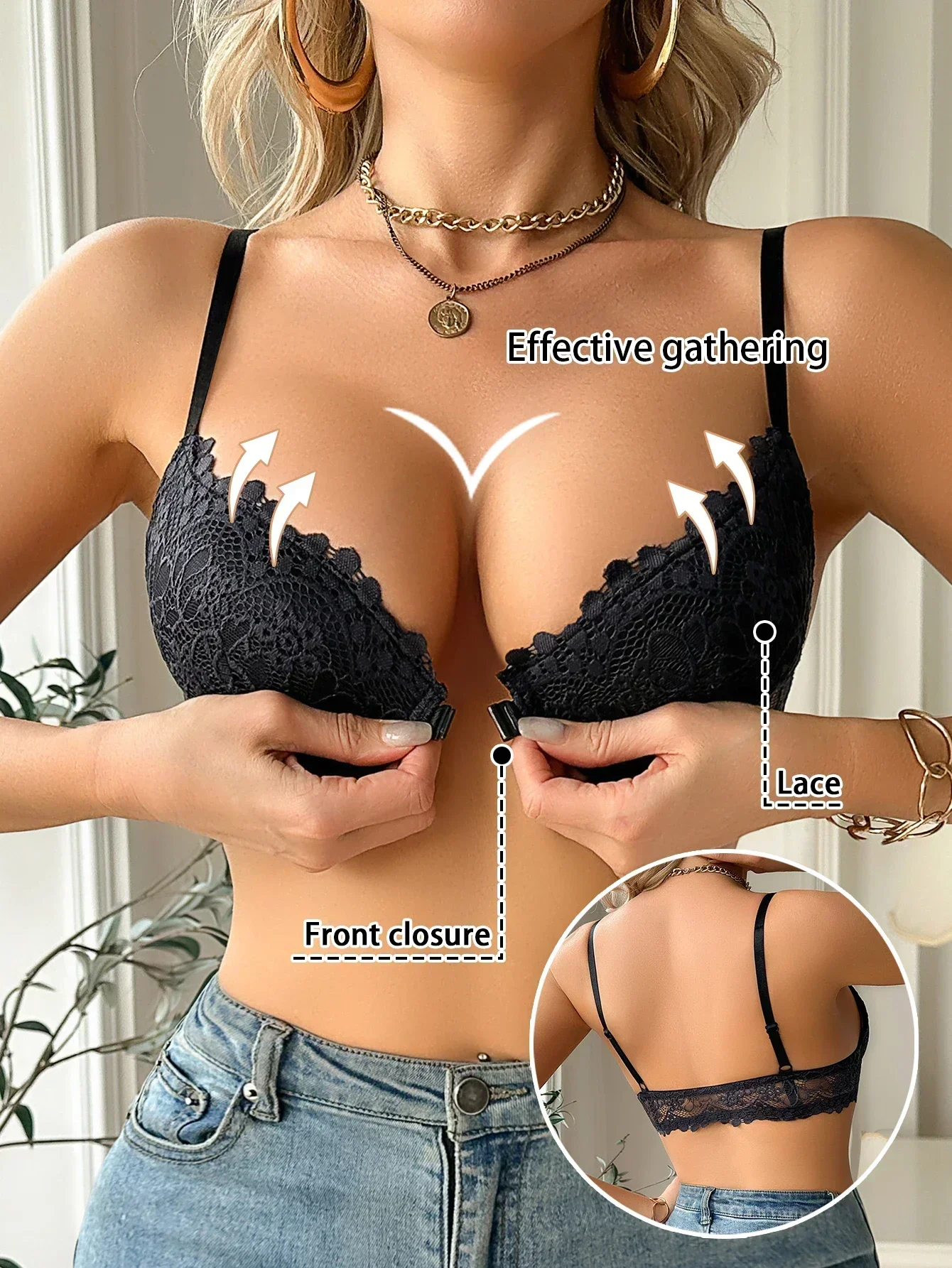 Women's Lace Front Clasp Push  - Cotton Bra Everyday บทวิจารณ์และราคา