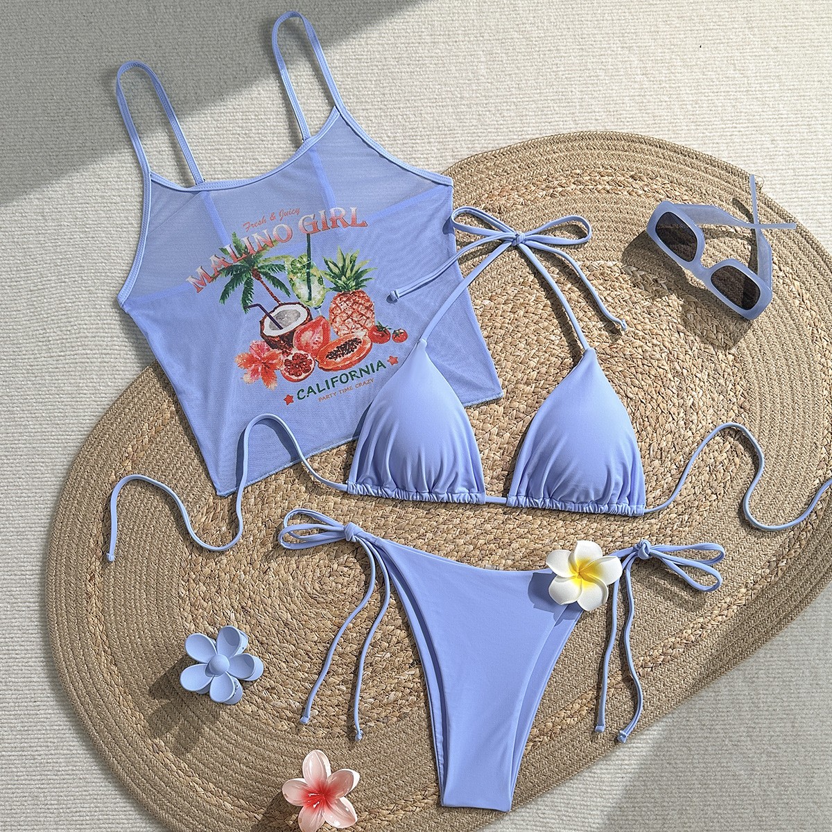 Fruit Print Bikini Bra Top Pas - Sheer Mesh Bra บทวิจารณ์และราคา
