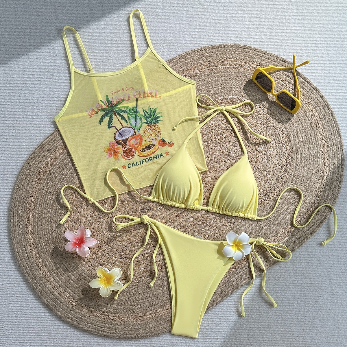 Fruit Print Bikini Bra Top Pas - Sheer Mesh Bra บทวิจารณ์และราคา