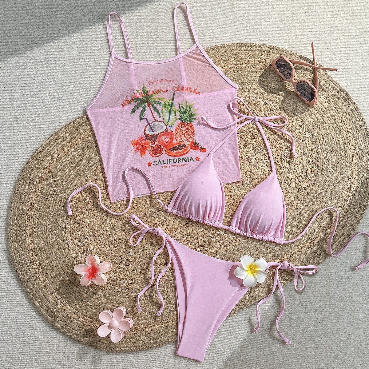 Fruit Print Bikini Bra Top Pas - Sheer Mesh Bra บทวิจารณ์และราคา